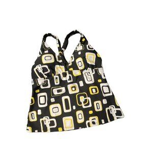 Aqua Couture Black with Yellow Criss Cross Tankini Top Sz 10